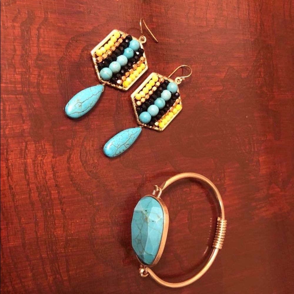 Beaded earrings and bangle